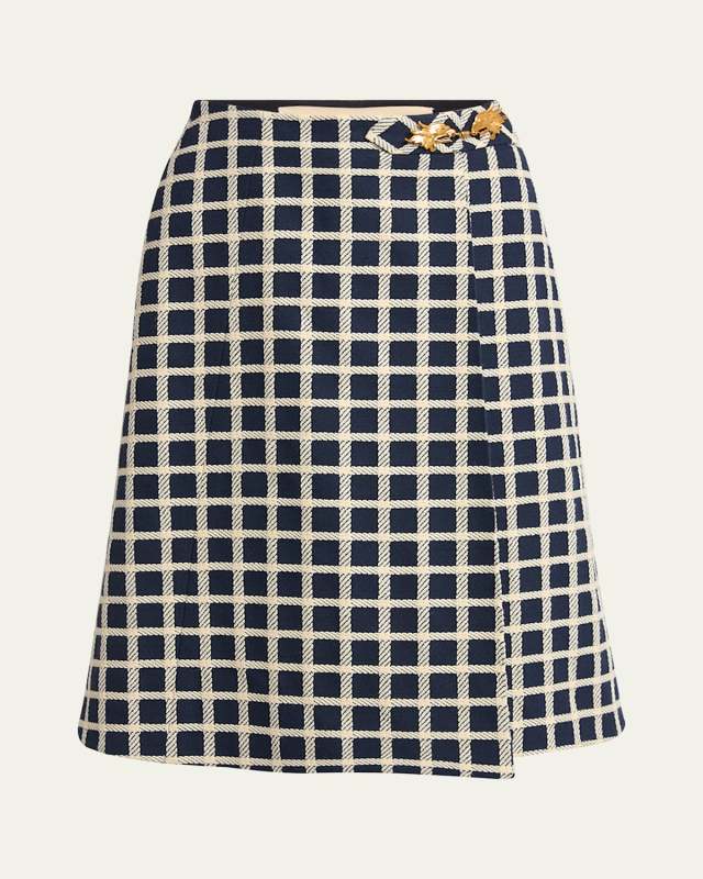 Window Check Wool-Blend Skirt